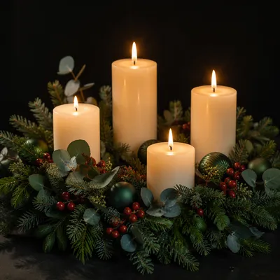 Advent Wreath With Four Lit Candles