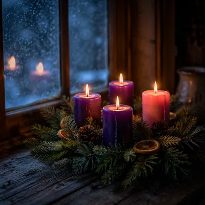 Advent Wreath Candles at Winter Dusk