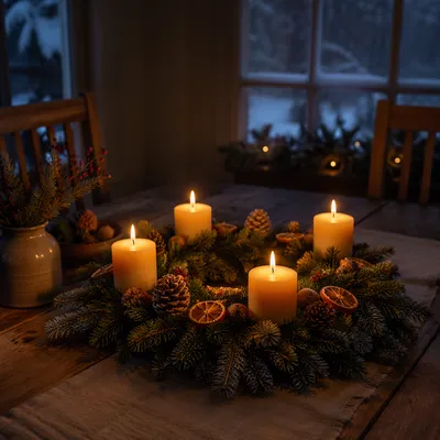 Advent Wreath with Four Lit Candles