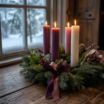 Advent Wreath with Four Lit Candles
