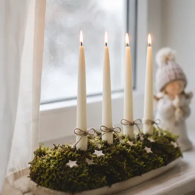 Advent Wreath with Four Lit Candles
