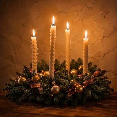 Advent Wreath with Four Lit Candles