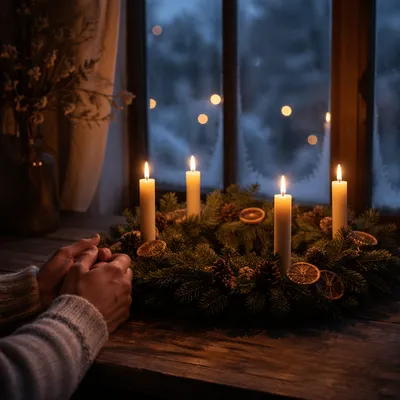 Advent Wreath Candles at Winter Dusk