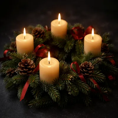 Advent Wreath with Four Lit Candles