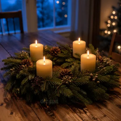 Advent Wreath with Four Lit Candles