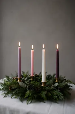 Lit Advent Wreath with Four Candles