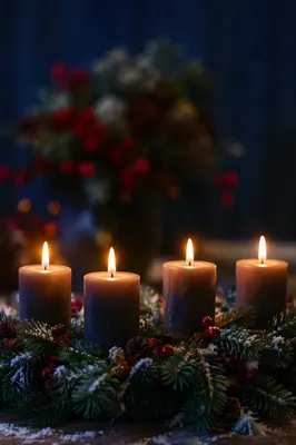 Advent Wreath with Four Lit Candles