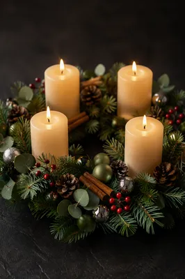 Advent Wreath With Four Lit Candles