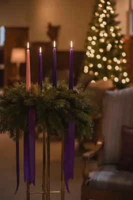 Lit Advent Wreath in Cozy Gathering Space