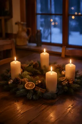 Advent Wreath with Four Lit Candles