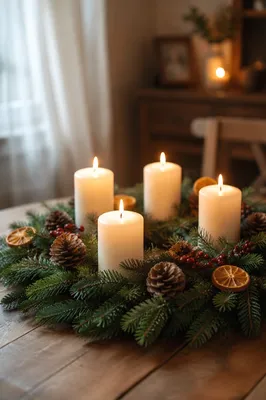 Advent Wreath with Four Lit Candles