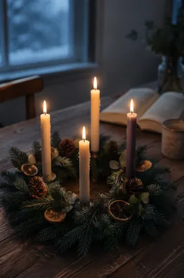 Lit Advent Wreath at Winter Blue Hour