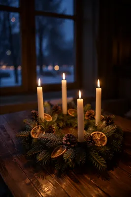 Advent Wreath With Four Lit Candles