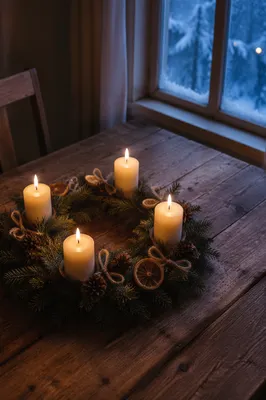 Advent Wreath with Four Lit Candles