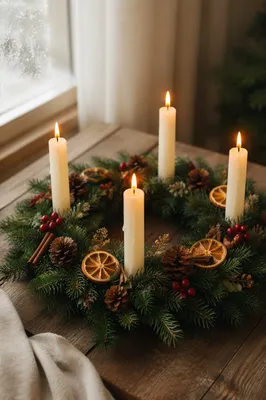 Advent Wreath with Four Lit Candles