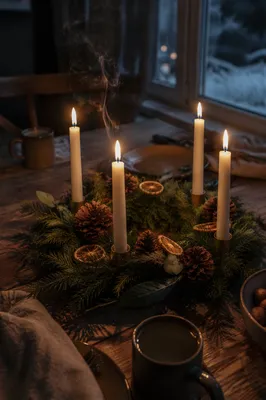 Advent Wreath with Four Lit Candles
