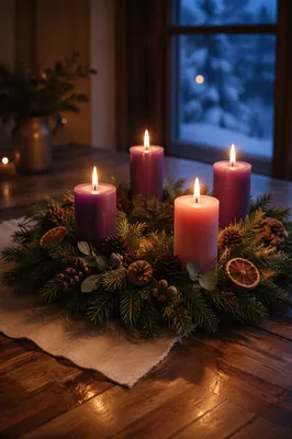 Lit Advent Wreath at Twilight