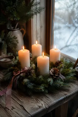 Four Lit Candles on Advent Wreath