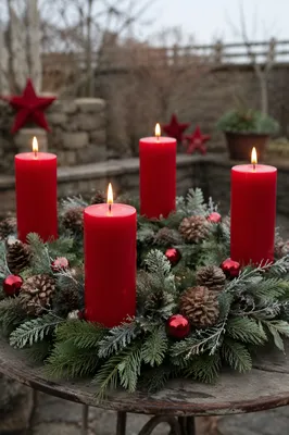 Outdoor Advent Wreath with Four Lit Candles
