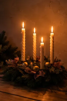 Advent Wreath with Four Lit Candles