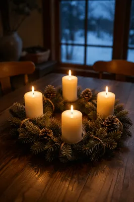 Advent Wreath with Four Lit Candles