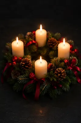 Traditional Advent Wreath With Four Lit Candles