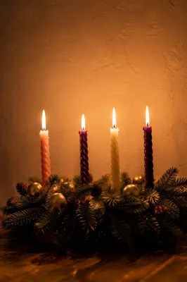 Lit Advent Wreath with Four Candles