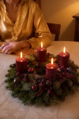 Cozy Advent Wreath with Four Lit Candles