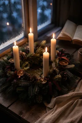 Advent Wreath Candles at Winter Blue Hour