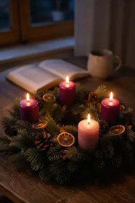 Advent Wreath With Four Lit Candles