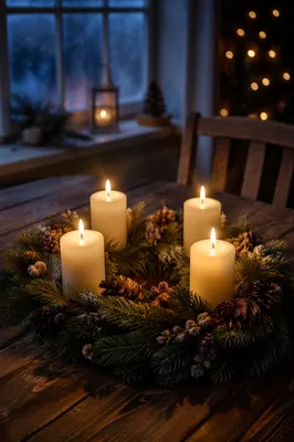 Four Lit Advent Candles at Dusk