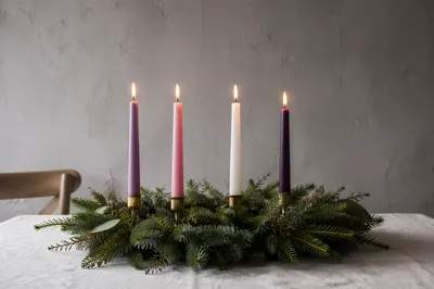 Lit Advent Wreath with Four Candles