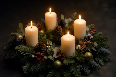 Advent Wreath With Four Lit Candles