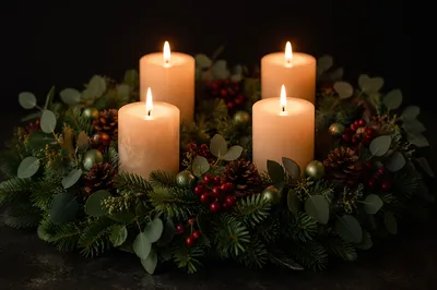 Four Lit Candles on Advent Wreath