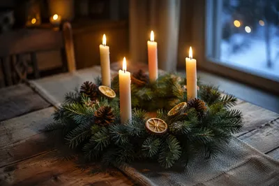Advent Wreath Candles at Winter Dusk