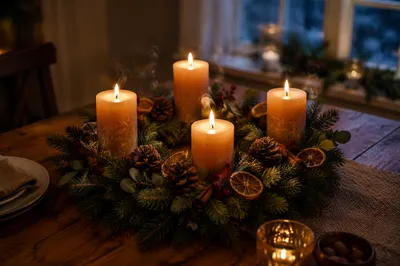 Advent Wreath with Four Lit Candles