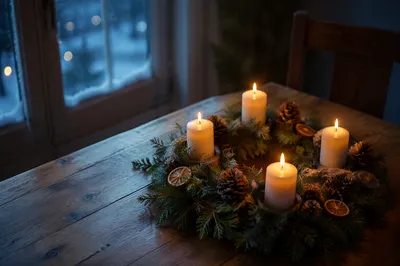 Advent Wreath with Four Lit Candles