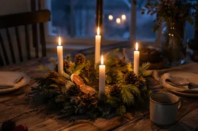 Advent Wreath Candles at Winter Dusk