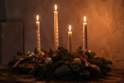 Advent Wreath with Four Lit Candles