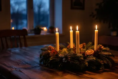 Advent Wreath With Four Lit Candles