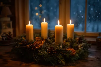 Advent Wreath with Four Lit Candles