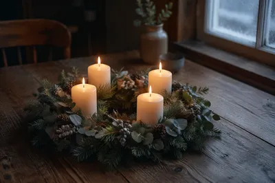 Advent Wreath with Four Lit Candles