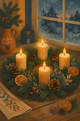 Advent Wreath with Four Lit Candles