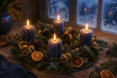 Advent Wreath with Four Lit Candles