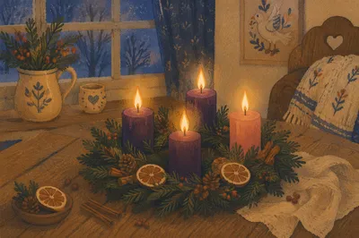 Advent Wreath with Four Lit Candles