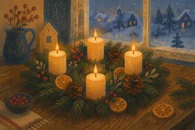 Advent Wreath with Four Lit Candles