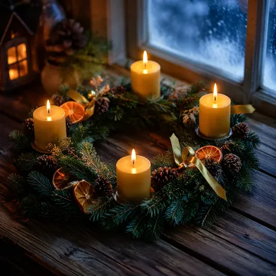Advent Wreath with Four Lit Candles