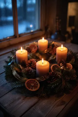 Advent Wreath with Four Lit Candles