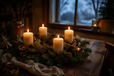 Advent Wreath with Four Lit Candles