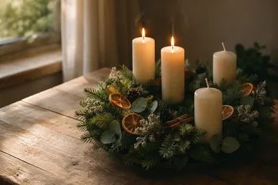 Second Week Advent Wreath with Two Candles